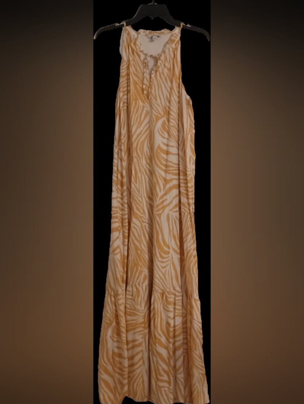 Nine West Mustard and White Sleeveless Maxi Dress